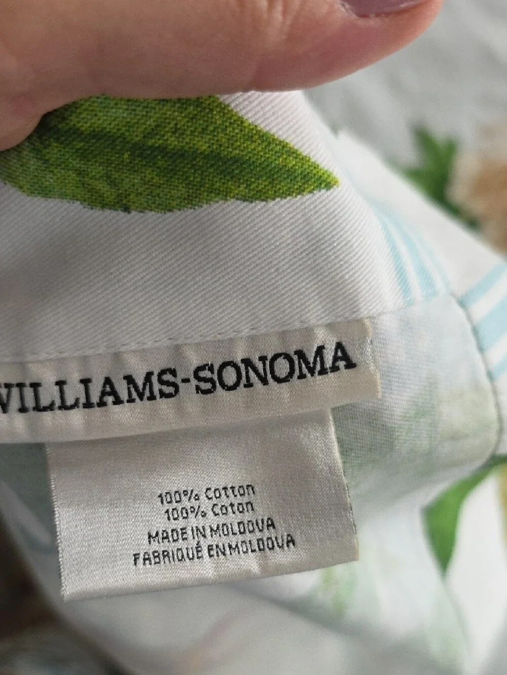 Williams-Sonoma Cotton Tablecloth with Green and Blue Floral Details